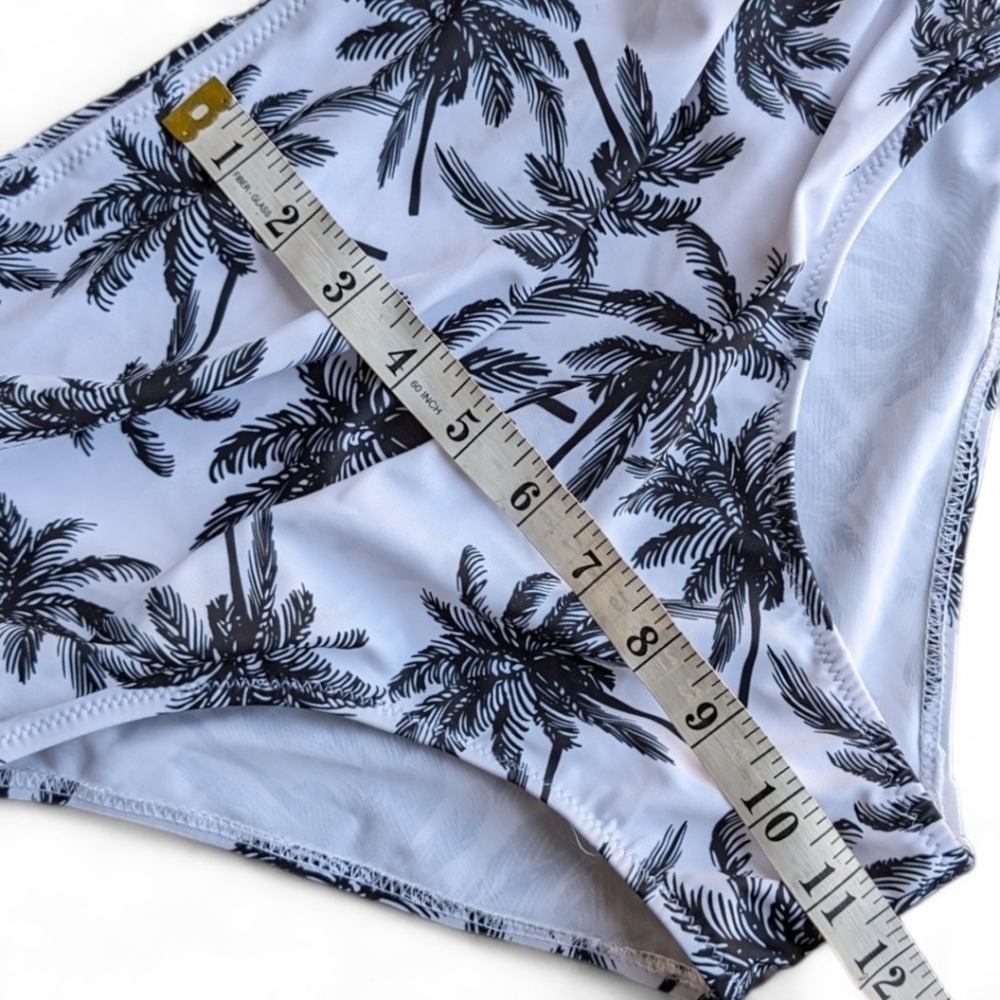 White and Black Palm Tree Print Women's Bathing Suit Swim Suit Bottoms - Picture 6 of 6
